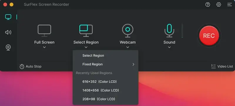 Select Recording Region on Mac