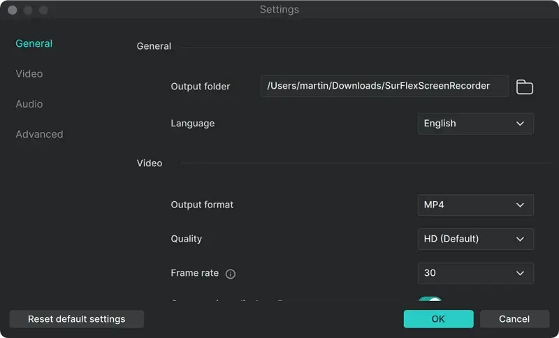 SurFlex Screen Recorder Settings