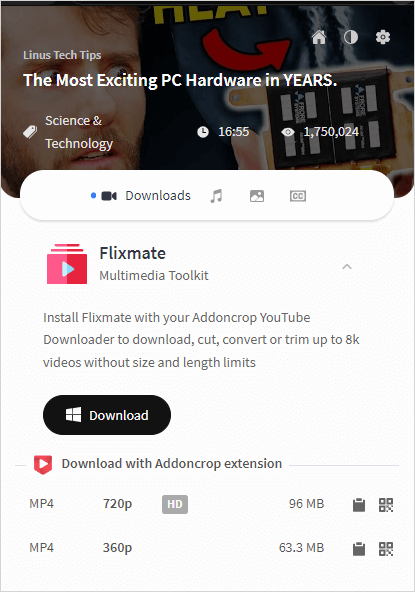 Download YouTube Videos via Addoncrop video downloader extension