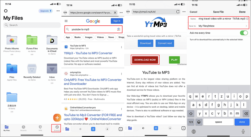 Download YouTube or convert YouTube to MP3 via Documents