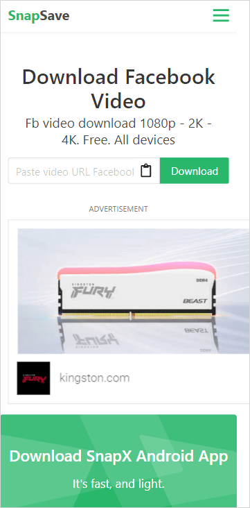 Download Facebook Video on Android via SnapSave