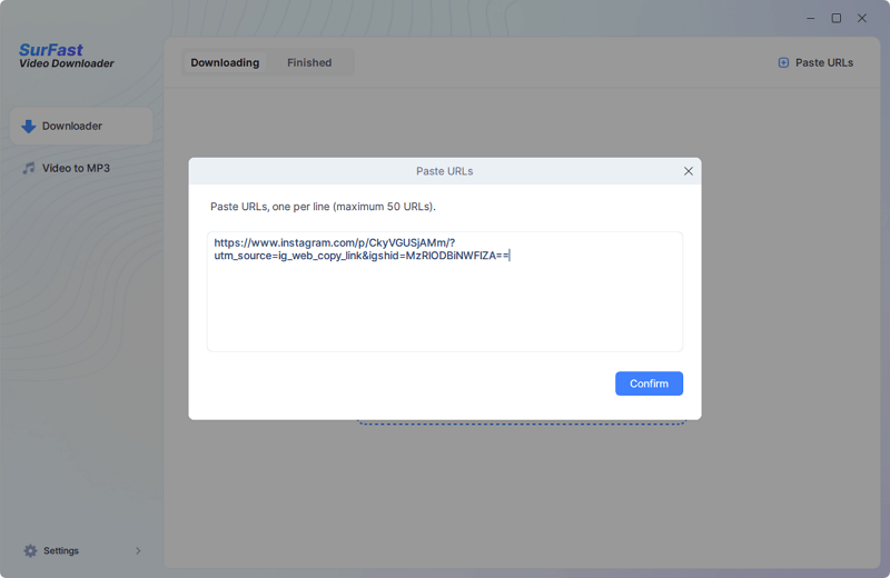 Pegar enlace de video de Instagram