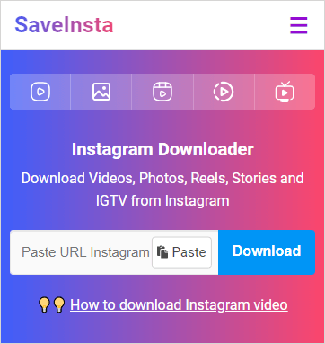 SaveInsta Instagram Downloader on Mobile