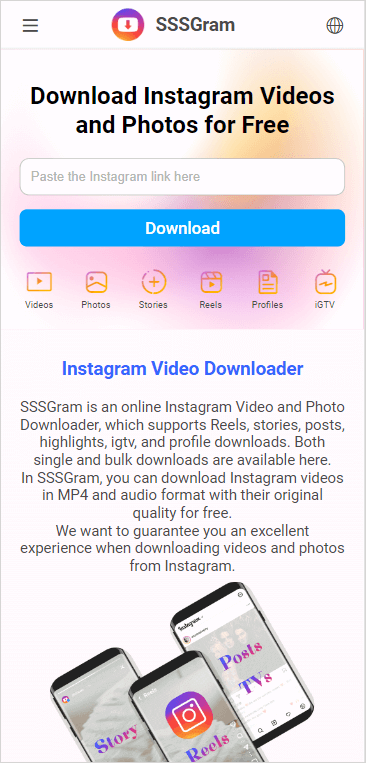 SSSGram Instagram Video Downloader for Mobile