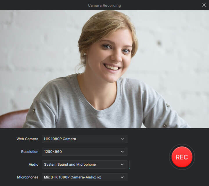 Menü für die Webcam-Aufnahme