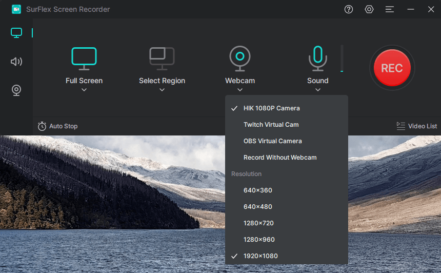 Select Webcam Menu