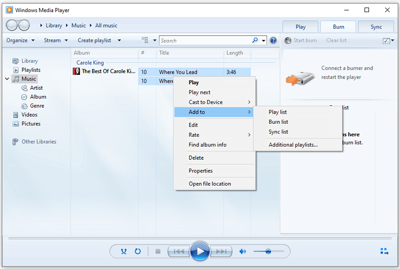 Burn CD with Windows Media Player