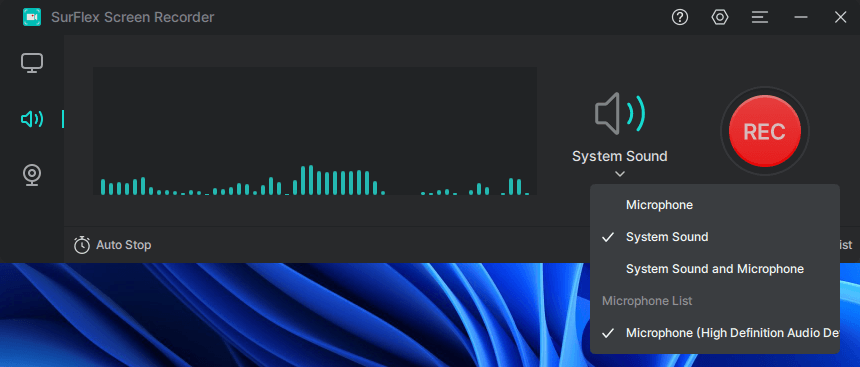 Select Audio Recording Option