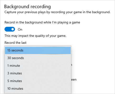 Xbox Game Bar Background Recording Settings
