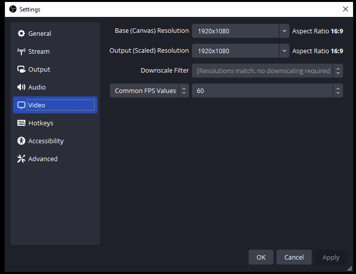 OBS Studio Video Settings