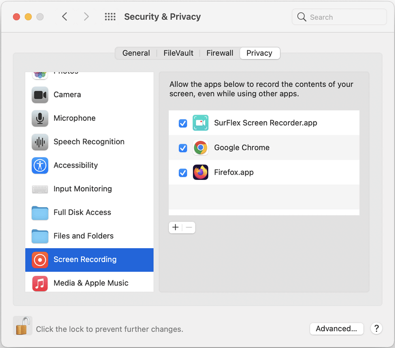Screen Recording Privacy Settings on Mac