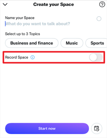 Toggle on Record Space