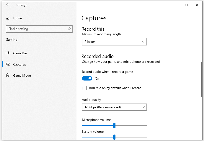 Xbox Game Bar Recording Audio Settings