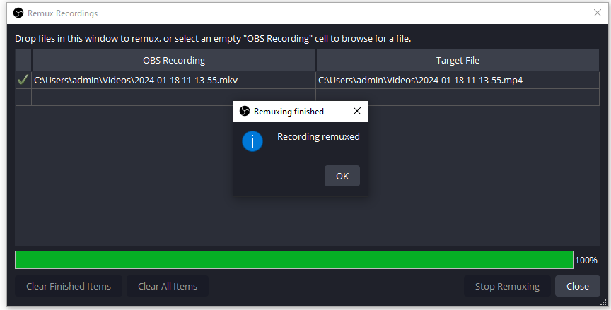 Remux Recording in OBS