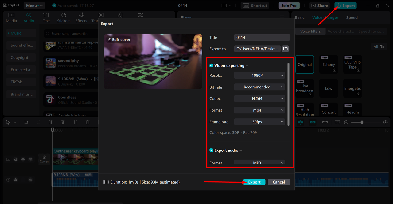 Export the video from CapCut