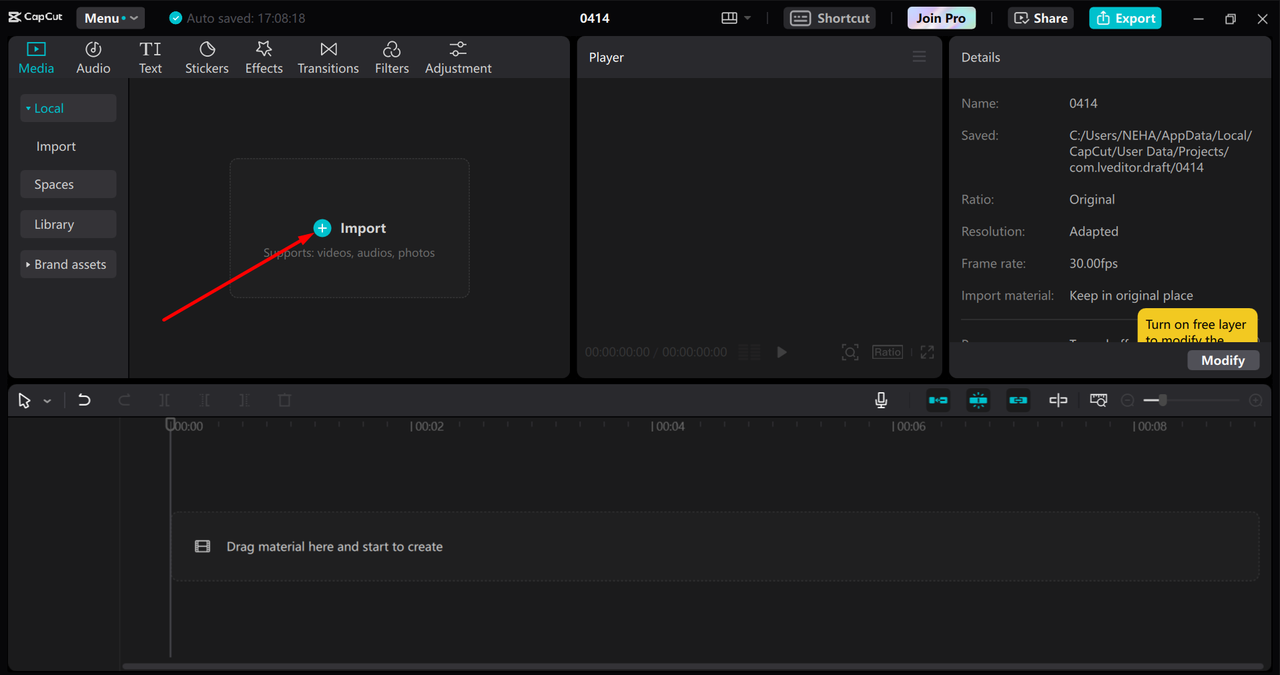Improt video to CapCut