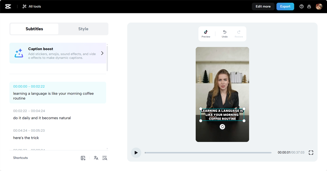 CapCut AI caption generator