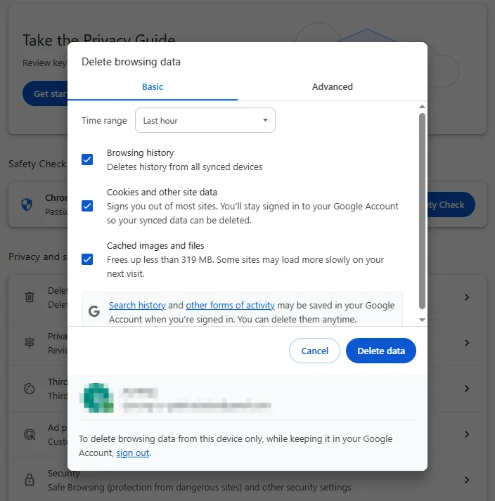 Clear Chrome Cache and Cookies